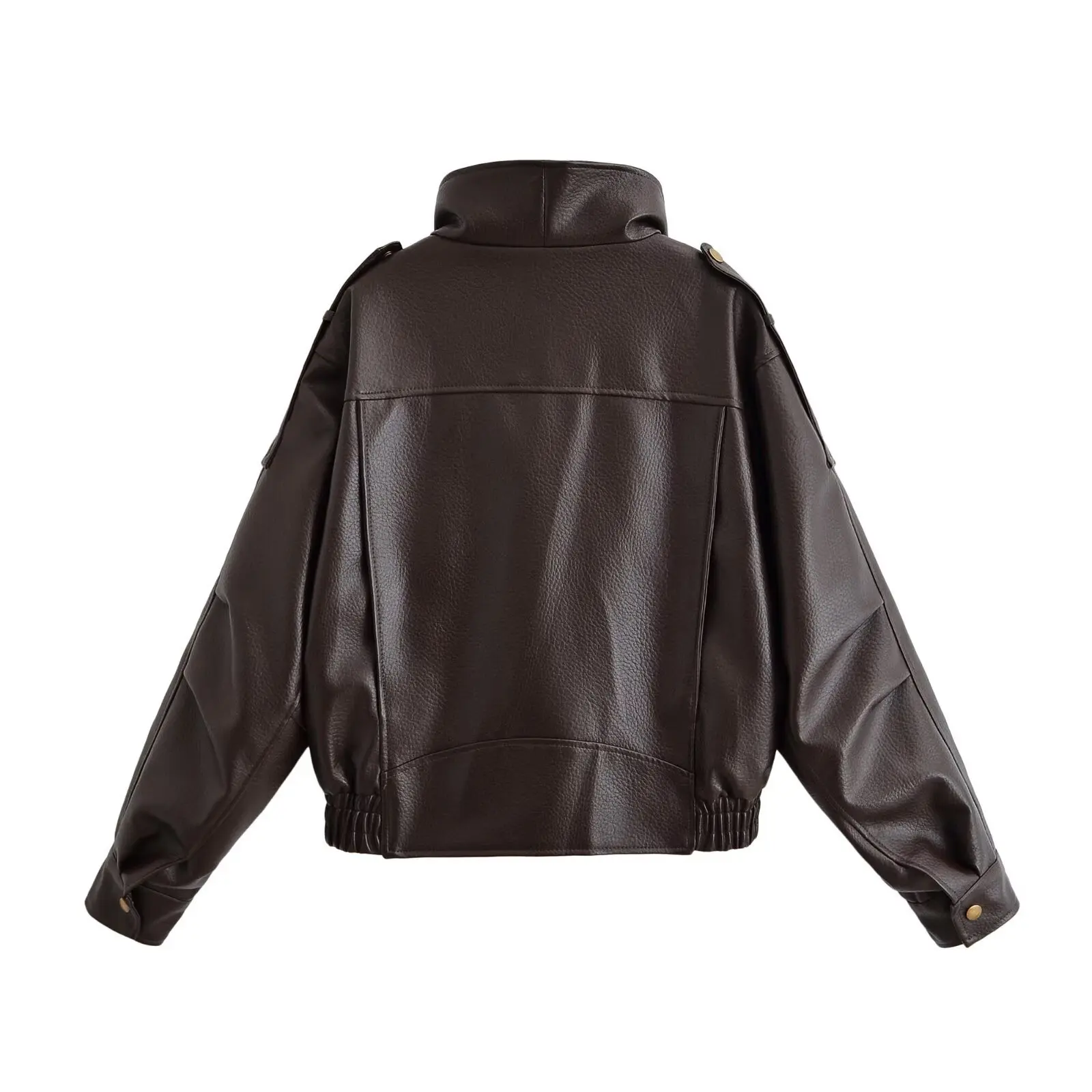 Nine Zar Women'S Pu Leather Jacket Zipper Loose High Collar Coat Short Length Long Sleeve Winter Fashion Ladies' Outerwear
