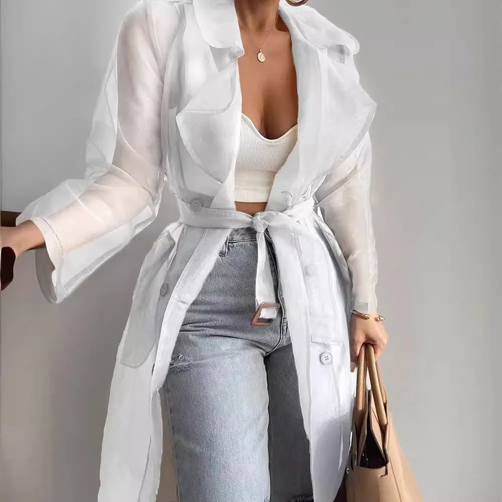 Casual Coats for Womens Summer 2024 Streetwear Solid Color POLO Collar Slim Fit Long Sleeves Cardigan Thin Jacket for Female