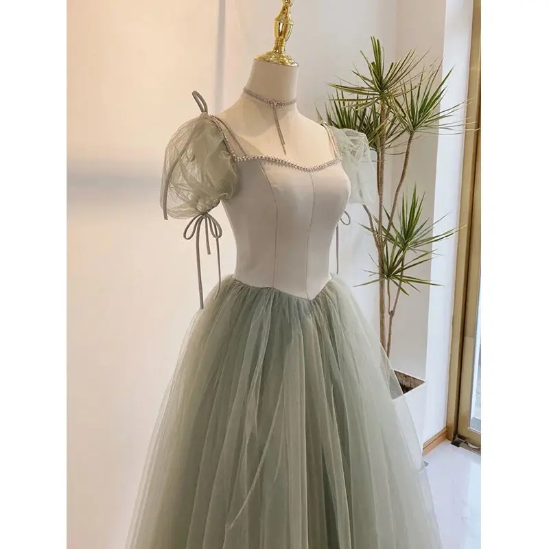 Elegant Light Green Quinceanera Dress Women's Sweet Puff Sleeve Floor Length A-Line Prom Gown Simple Slim Fit Design Vestido