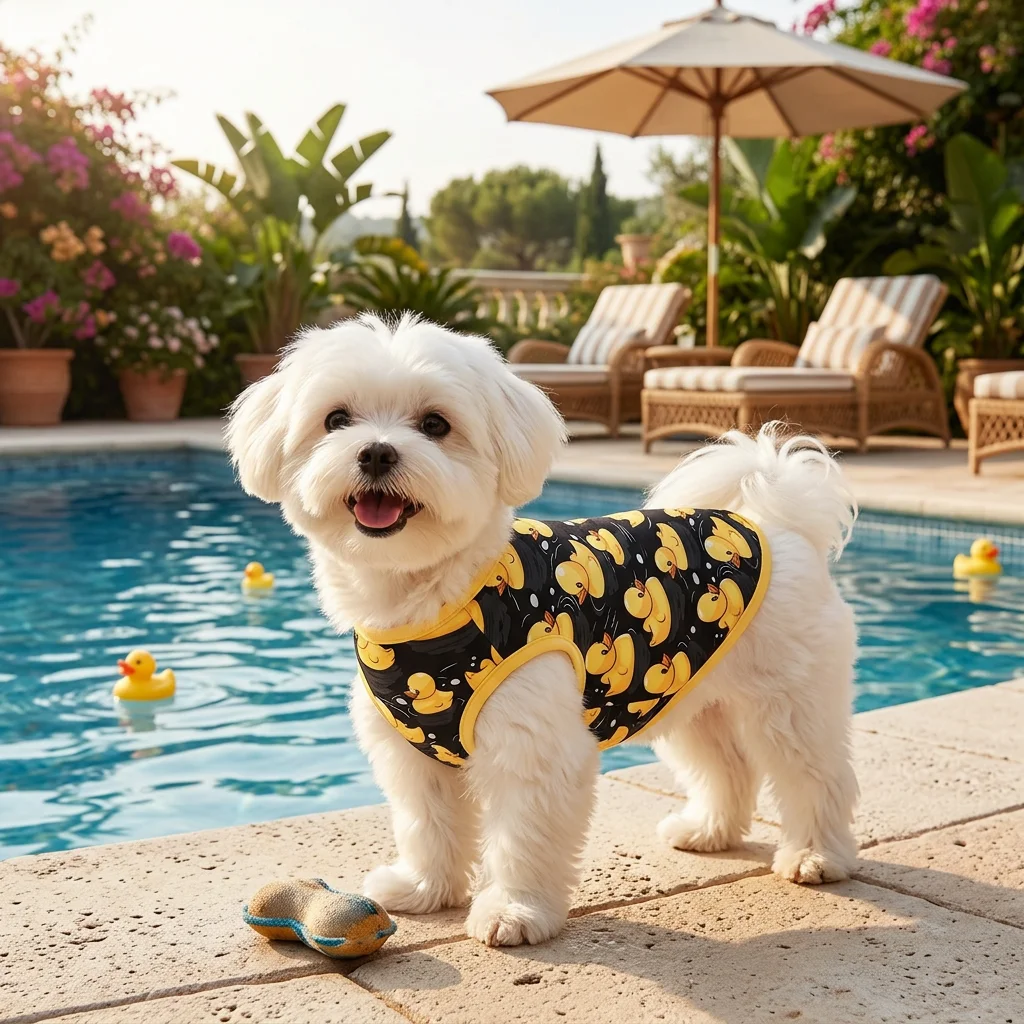 Chaleco perro y gato pequeños/medianos estampado pato amarillo negro - imagen 5