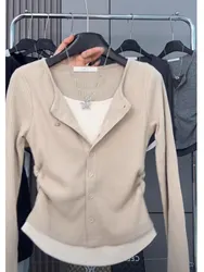 plus Size Casual Vintage Long Sleeve Knitted T-Shirt Women Spring Conceal Meat Slimming Top round Neck Commute Sle