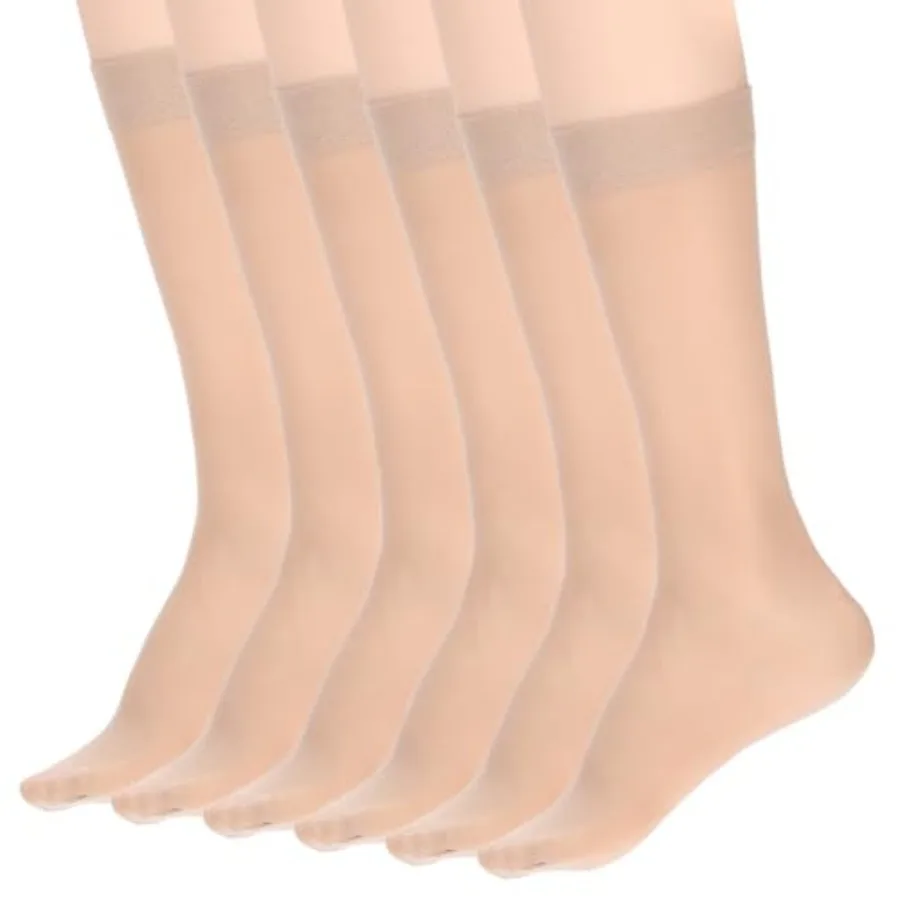 6 pares de calcetines hasta la rodilla transparentes y ajustados con punteras reforzadas, medias hasta la rodilla de alta elasticidad para mujer