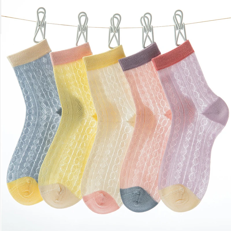 2026 spring and summer girls' socks thin breathable glass silk mouth color separation children's socks mesh baby socks