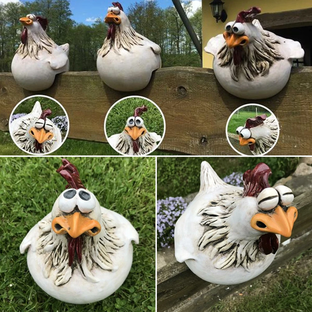 Big Eye Chicken Garden Sculpture Resin Chicken Lawn Fence Decoration Chicken Statue Miniature Craft Garden Home Decoration Gifts