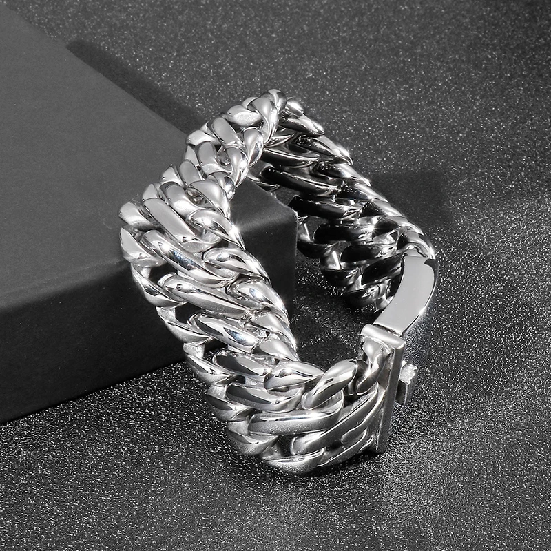 Fongten Punk Stainless Steel Charm Bracelet for Men 26mm Twisted Chain Heavy Bracelets Bangles Men Silver Color Jewelry Gift