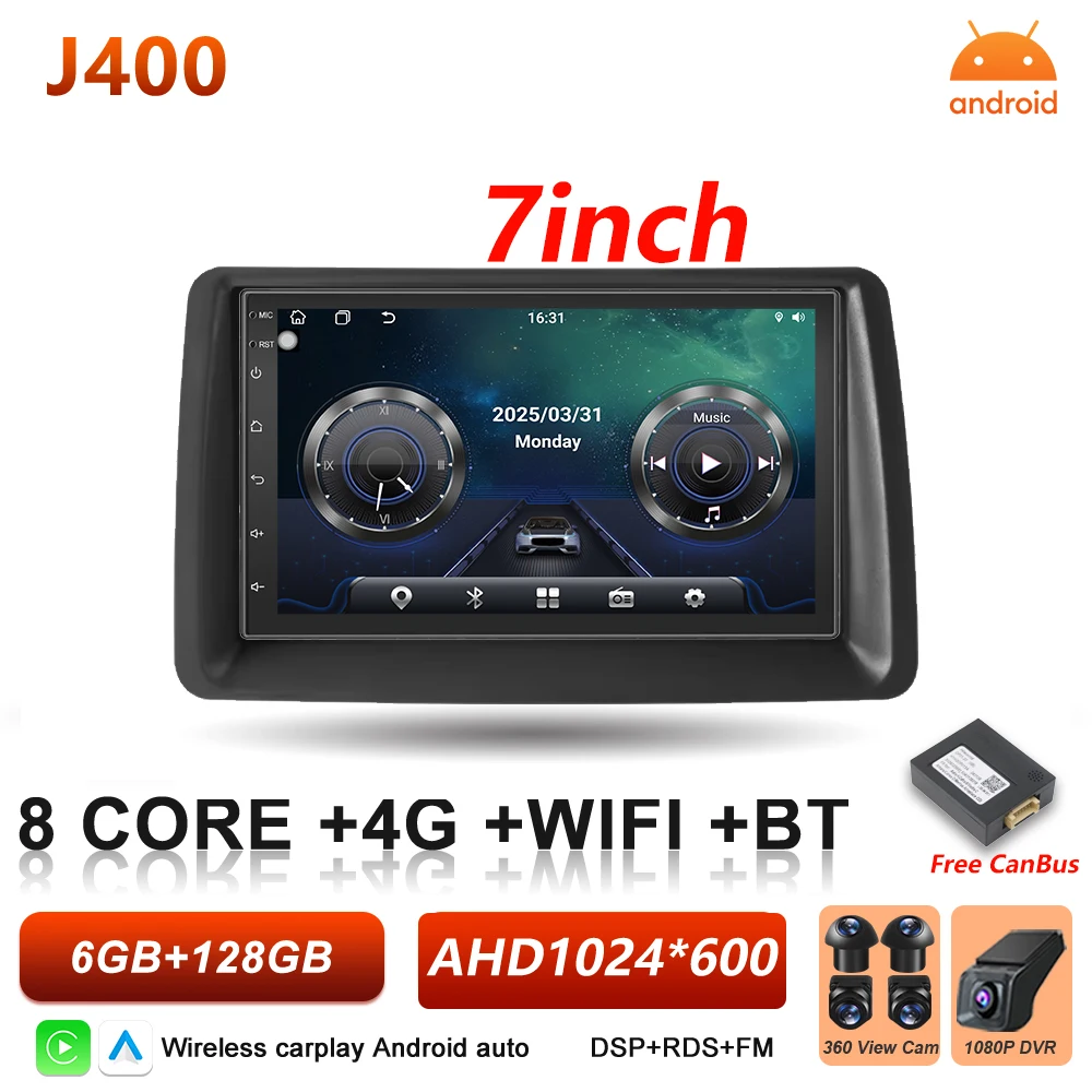 Android 16 Auto autoradio voor Fiat Panda 2003 2004 2005 2006 2007 2008 - 2012 Carplay multimediaspeler stereo GPS head unit DSP