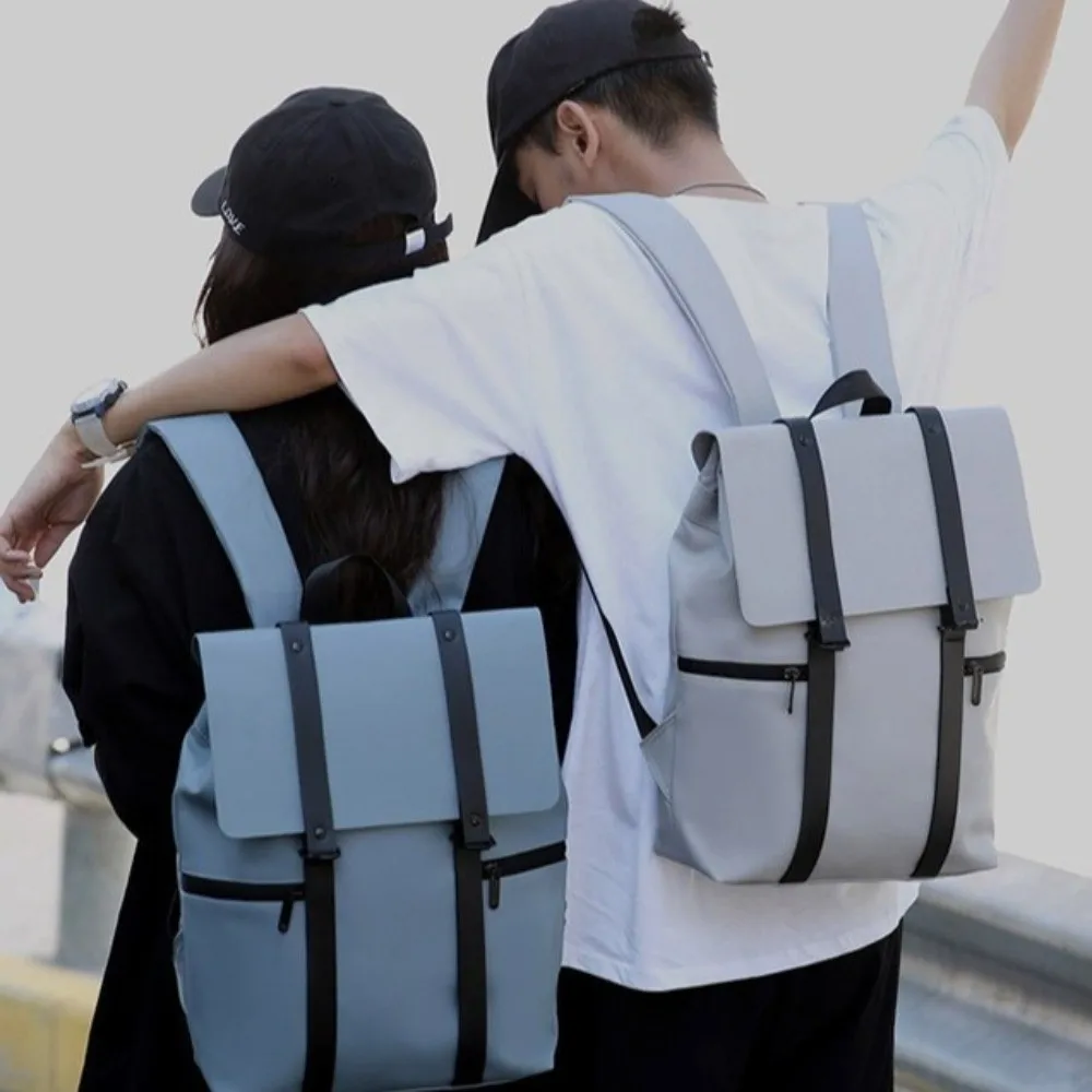 

Waterproof School Bags Solid Color Portable Laptop Backpacks Adjustable Shoulder Strap Large Capacity Leather Backpacks