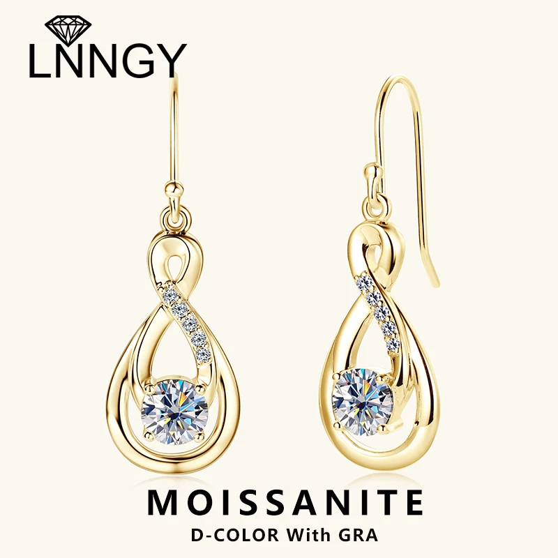 

Lnngy D0.60CT круглые висячие серьги с муассанитом, стерлинговое серебро 925 пробы, серьги-капли «Бесконечность» для женщин, легкие роскошные ювелирные изделия, подарок