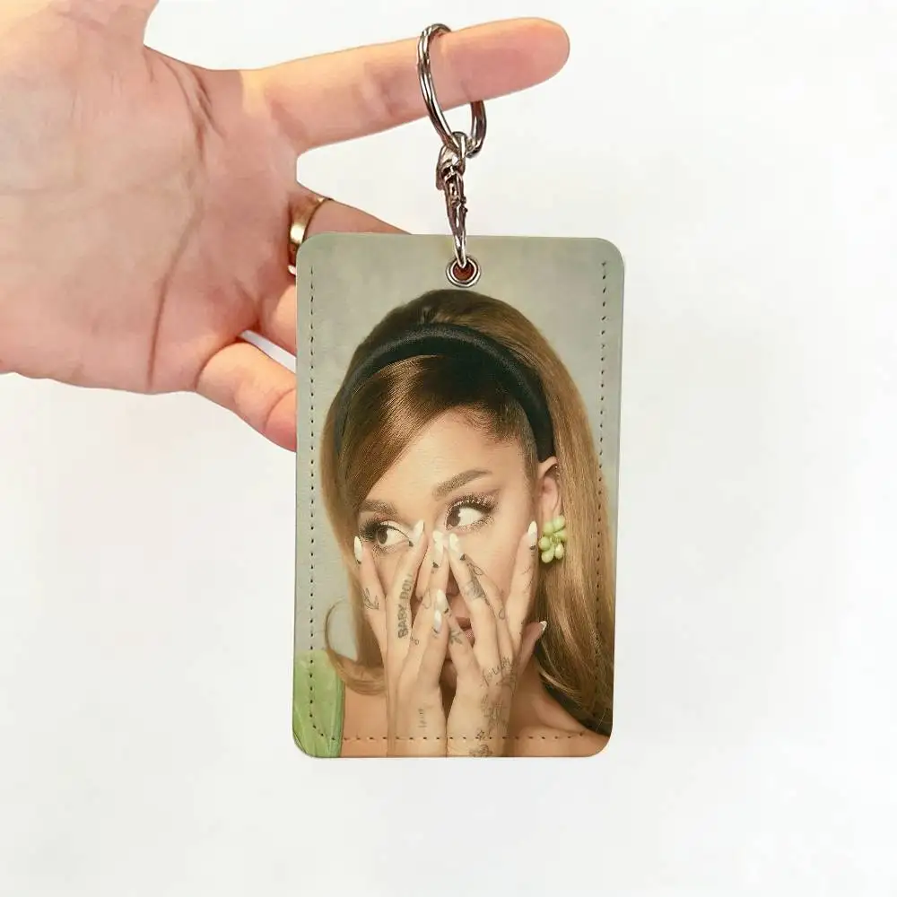 Singer A-Ariana Grande PU  Card Holder With Keychain For Bank card,Subway, Bus Card ,Access Card Protective Case
