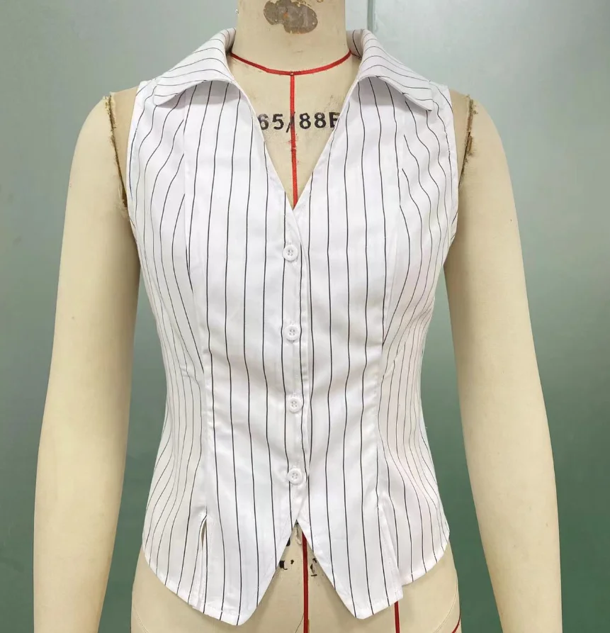 

Temperament Striped Slim Shirt for Summer Commuting Women Wear Basic Style New Fashion Female Elegant Sleeveless Skinny Tank Top