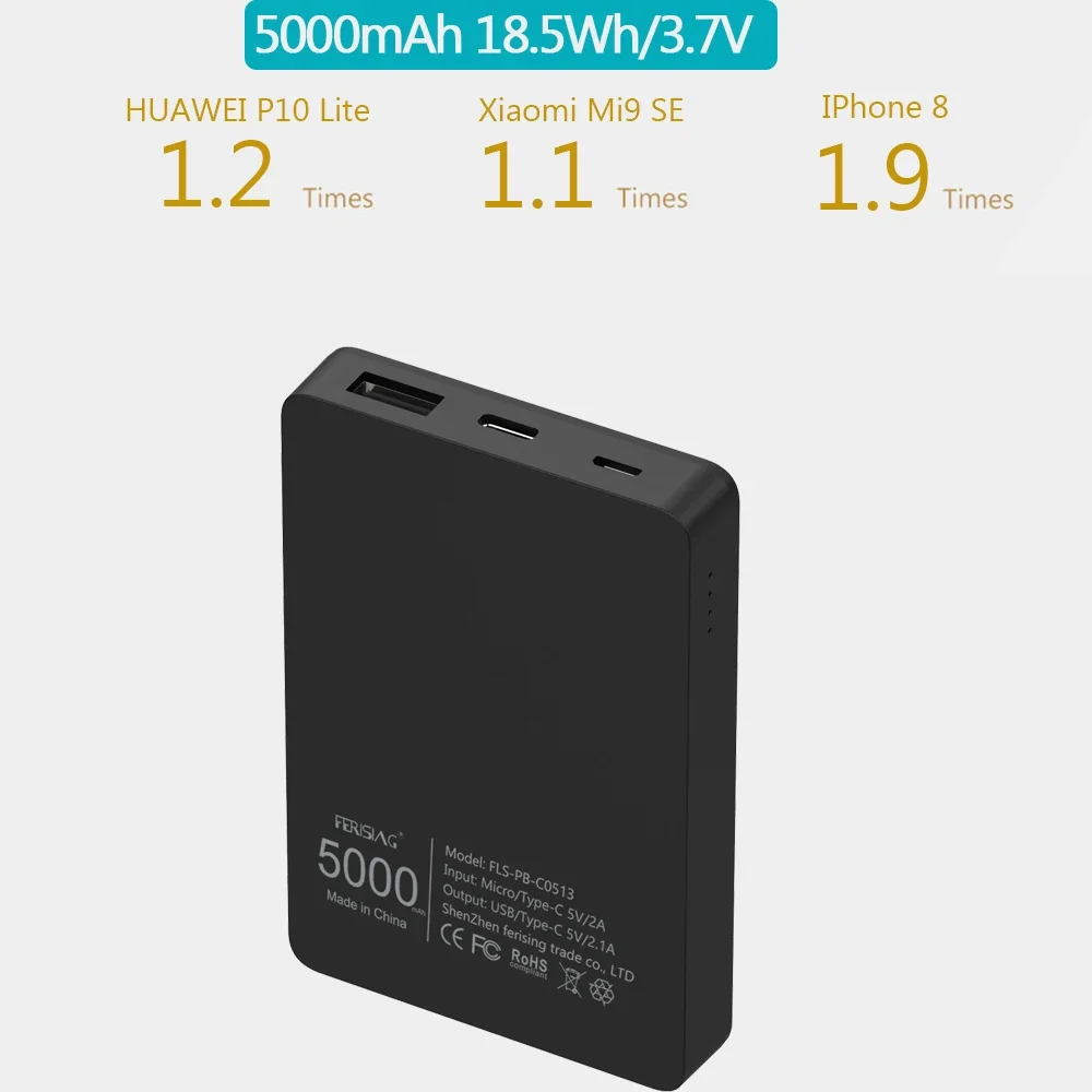 FERISING 5000mAh Portable Charging Power Bank 5000 mAh USB Typc C banks External Battery Charger For Xiaomi iPhone 15 PowerBank