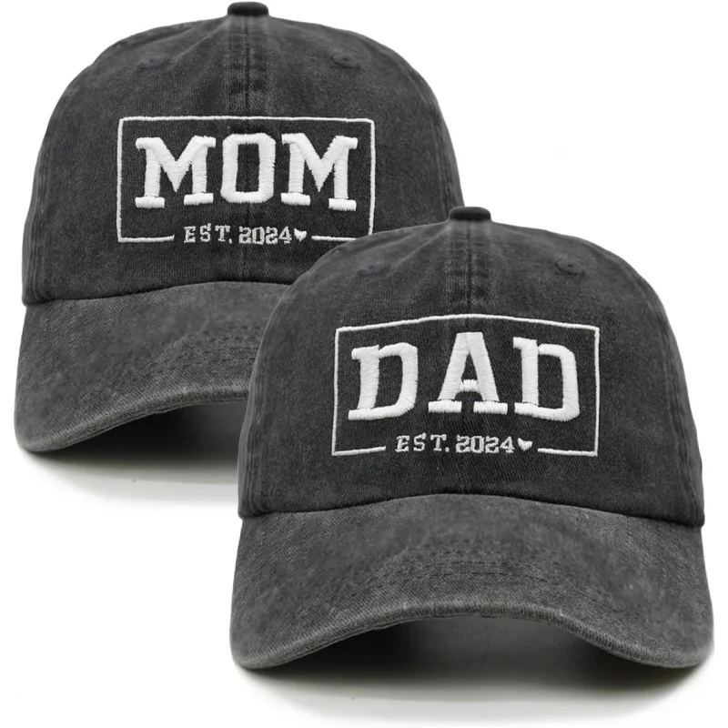 

Fun Mom and Dad Est 2024 Hat New Parents Gift Embroidered Adjustable Baseball Hat