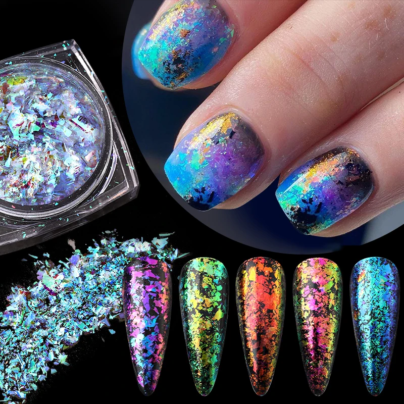 1 caixa camaleão prego glitter flocos irregular brilhante gradiente lantejoulas em pó folhas de alumínio gel polonês manicure decoração