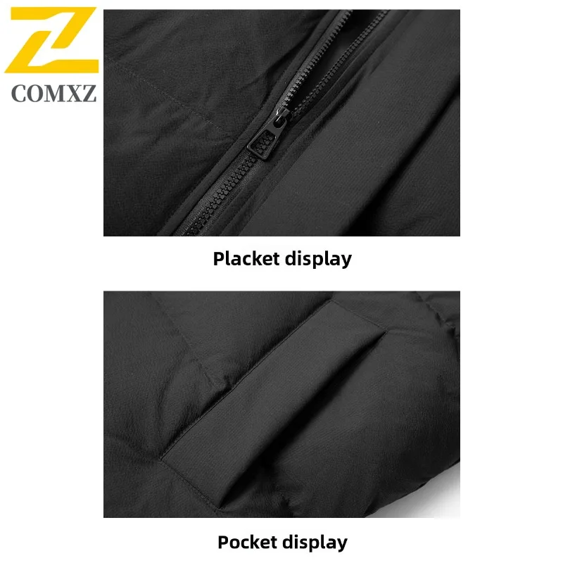 COMXZ Men Winter Jacket Solid Color Warm New Mid Length Snow Trip Loose Premium Camping Puffer Jacket Coldproof Parker Coats