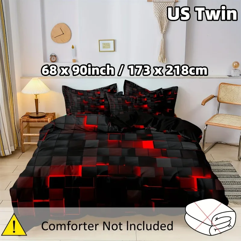 

3D Bedding Set Modern Duvet Cover Set (1*Duvet Cover+2*Pillowcases) Fashion Red Grid Soft Comfortable Duvet Cover For Bedroom