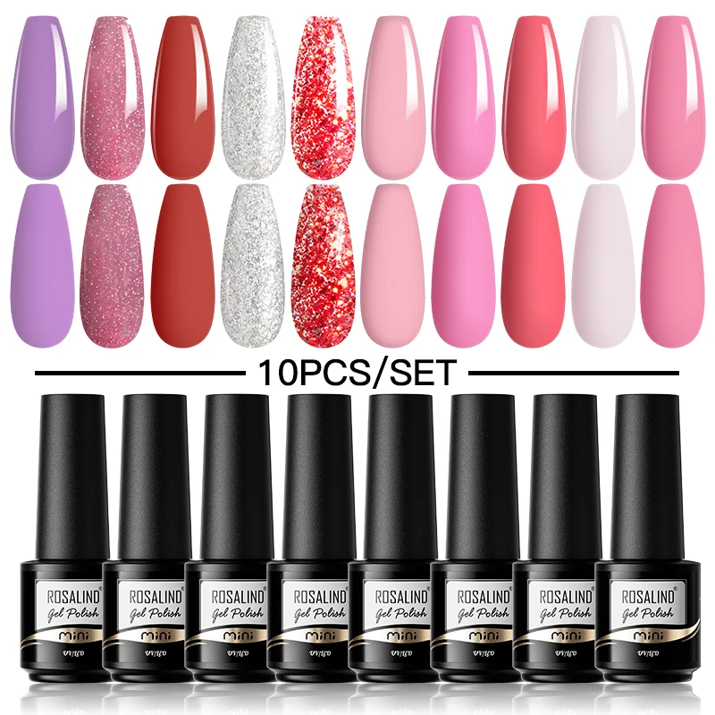 

ROSALIND 2/4/10pcs Professional Gel Nail Polish Red Pink Series Varnish Kit Soak Off UV/LED Semi Permanent Nail Art Gel Varnish