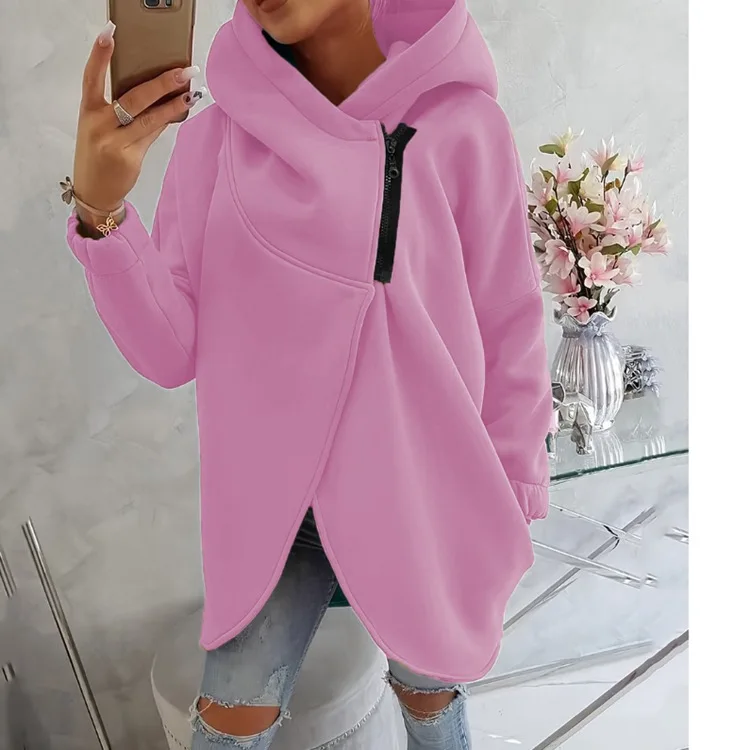Vrouwen Dikke Jassen Capuchon Lange Mouw Rits Sweatshirt Vest Onregelmatige Warme Casual Solid Hoodies Sweatshirts Winter 2025
