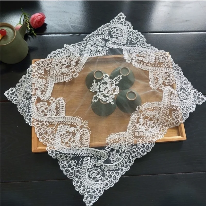 HOT Luxury European Lace Embroidered Fruit Plate Dessert Tea Table Decoration Cloth Coffee Cup Placemat Hotel Restaurant Coaster