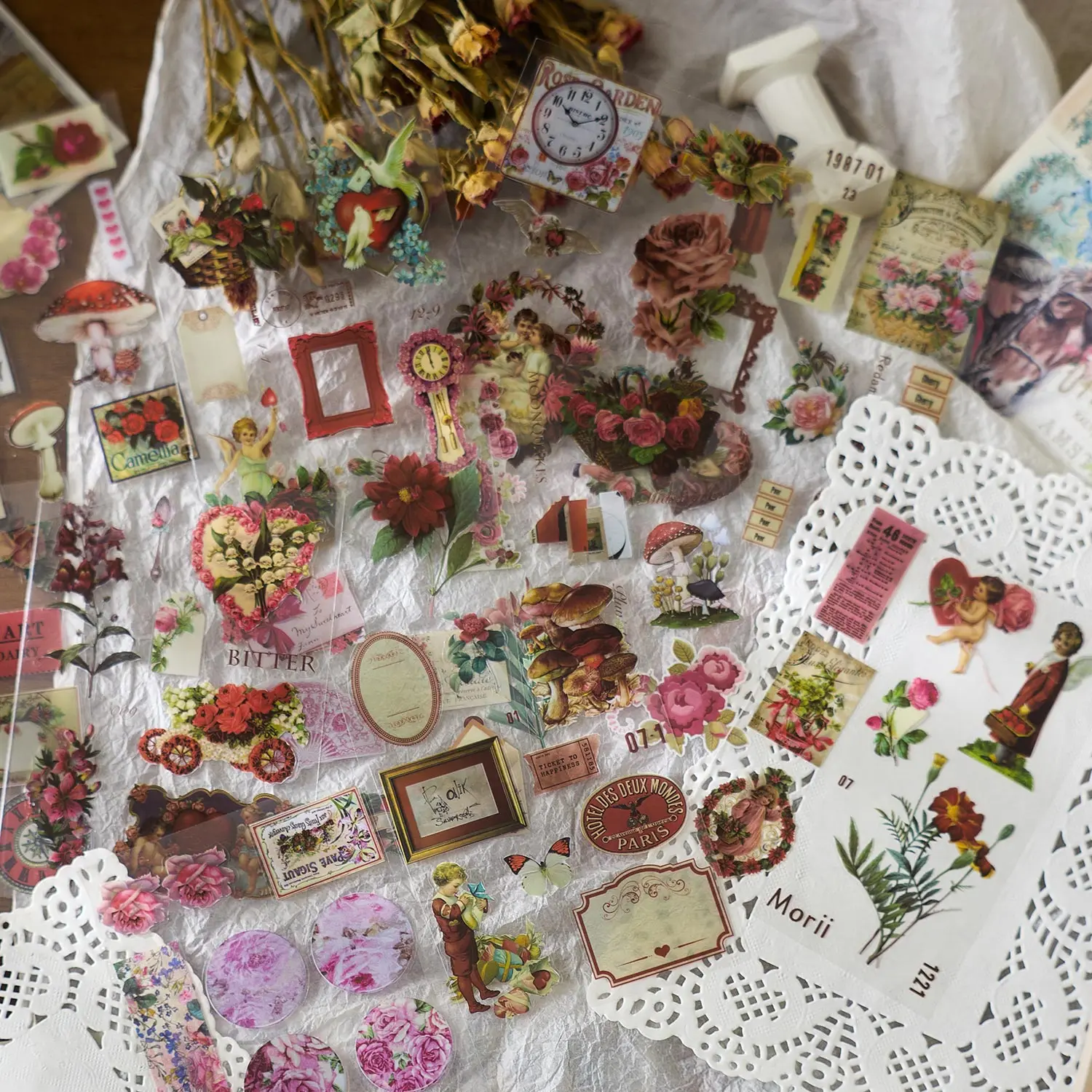 JIANQI 20sheets Vintage Cute Sticker Book Girl Decorative Stickers PET Material Scrapbooking Label Diary Stationery Album image 6