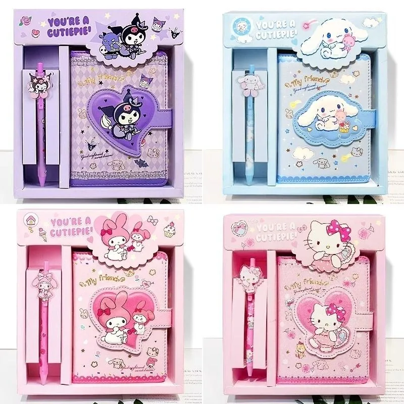 New Sanrio Hello Kitty Kuromi My Melody Cinnamoroll Pompompurin Notebook Hand Ledger Suit Notepad Stationery Box Fashion Cute