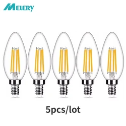 Melery E12 LED Bulb C35 Candle Chandelier Light 4W Equivalent 40W Warm White Daylight 6500K Edison Screw Lamp Clear Galss 5Pack