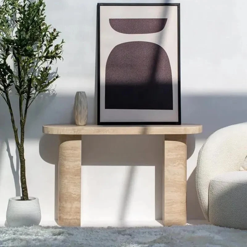 &d Modern Luxury Marble Top Beige Travertine Console Table for Living Room & Hallway Hotel Use Customizable Size Easy Clean