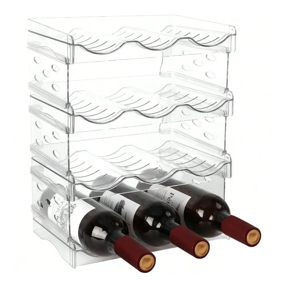 

Винная полка-органайзер на 4 уровня для бутылок, прозрачная, штабелируемая, для шкафа, кладовой, холодильника, столешницы, на 12 бутылок