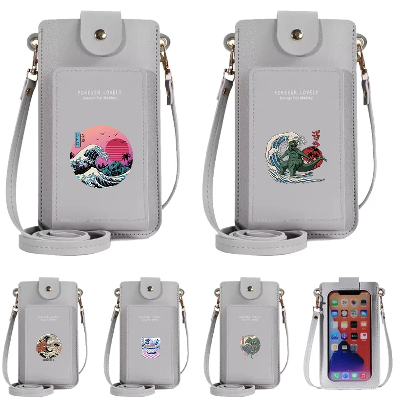 

Mobile Phone Bag Fashion Touch Screen Shoulder Phone Bag Wave Pattern Printing Series Crossbody Bags Leather Women
