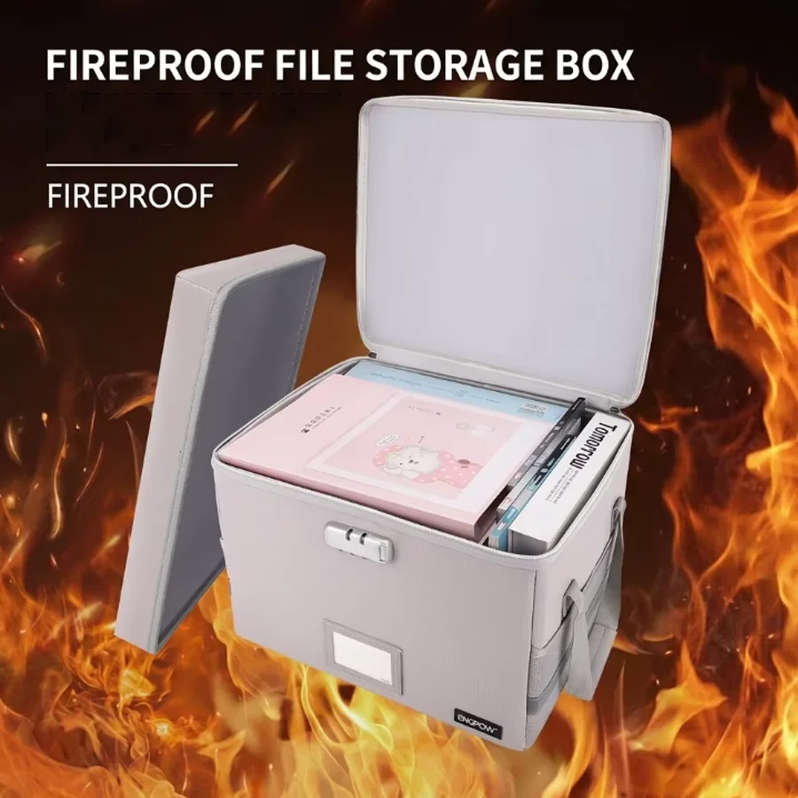 Back-to-School Season: Fireproof Document Storage Box with Lid—Foldable, Lockable, and Reflective Strips; Holds Books