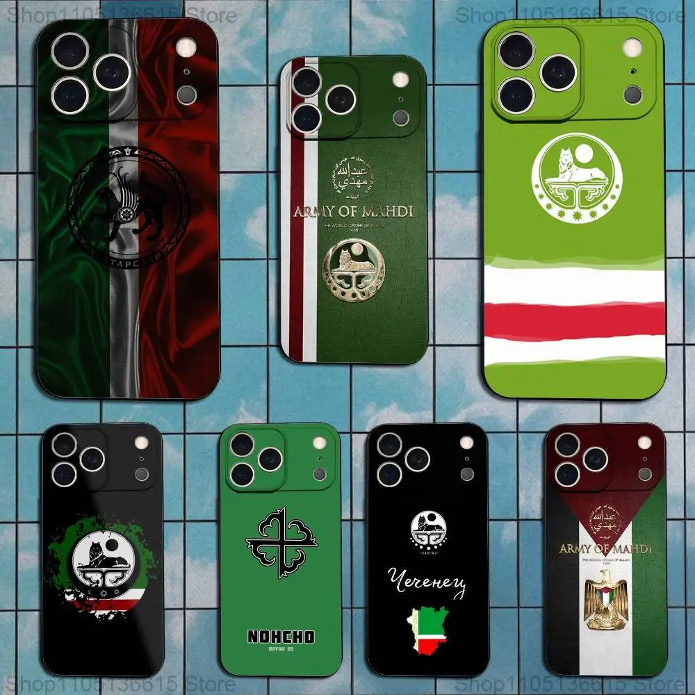 

National Flag Chechen Phone Case For iPhone 17,16,15,14,13,12,11 Plus,Pro Max,XS,X,XR,SE,Mini,8,7,Soft Silicone Black Cover