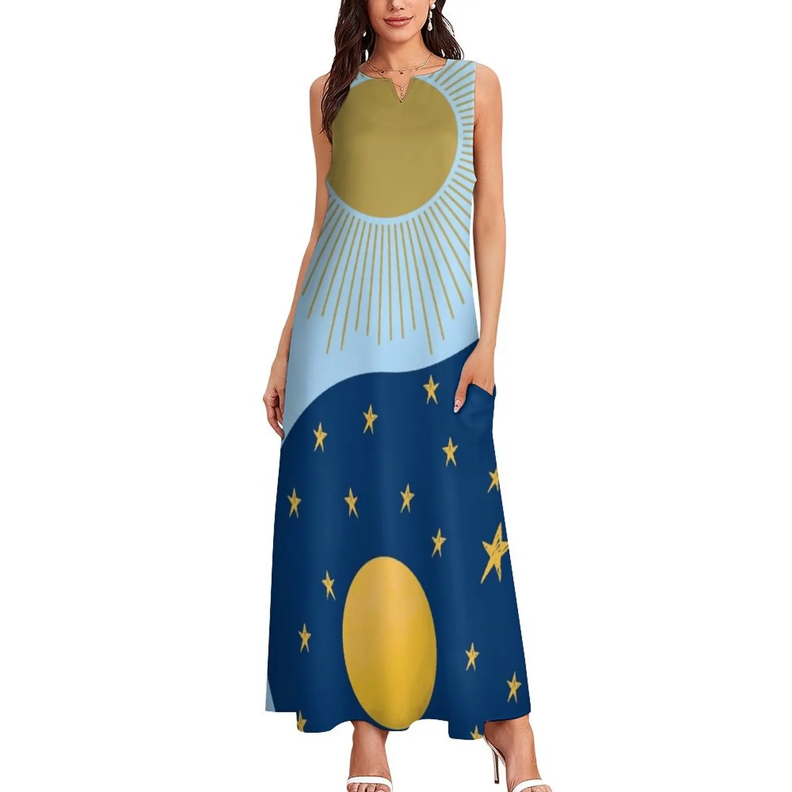 Equinox Sun Moon Yin and Yang Symbol Long Dress womens dress Clothing