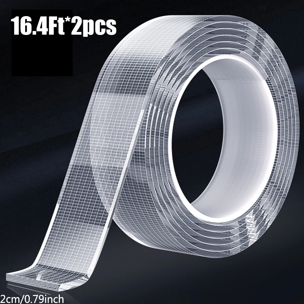 2pcs Heavy-Duty Nano Double-Sided Tape Reusable Traceless Washable Strong Adhesive Strips for Home Office Car Use 16.4Ft