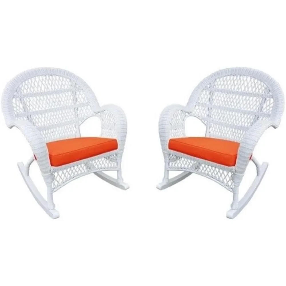 

Wicker Rocker Chair with Orange Cushion, Set of 2|