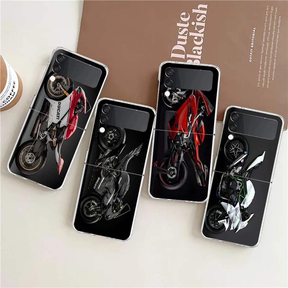 Sport D-Ducaties Cool Motorrad Phone Cover For Samsung Galaxy Z Flip 6 5 4 Case Transparent For Samsung Z Flip 3 Hard PC Shell