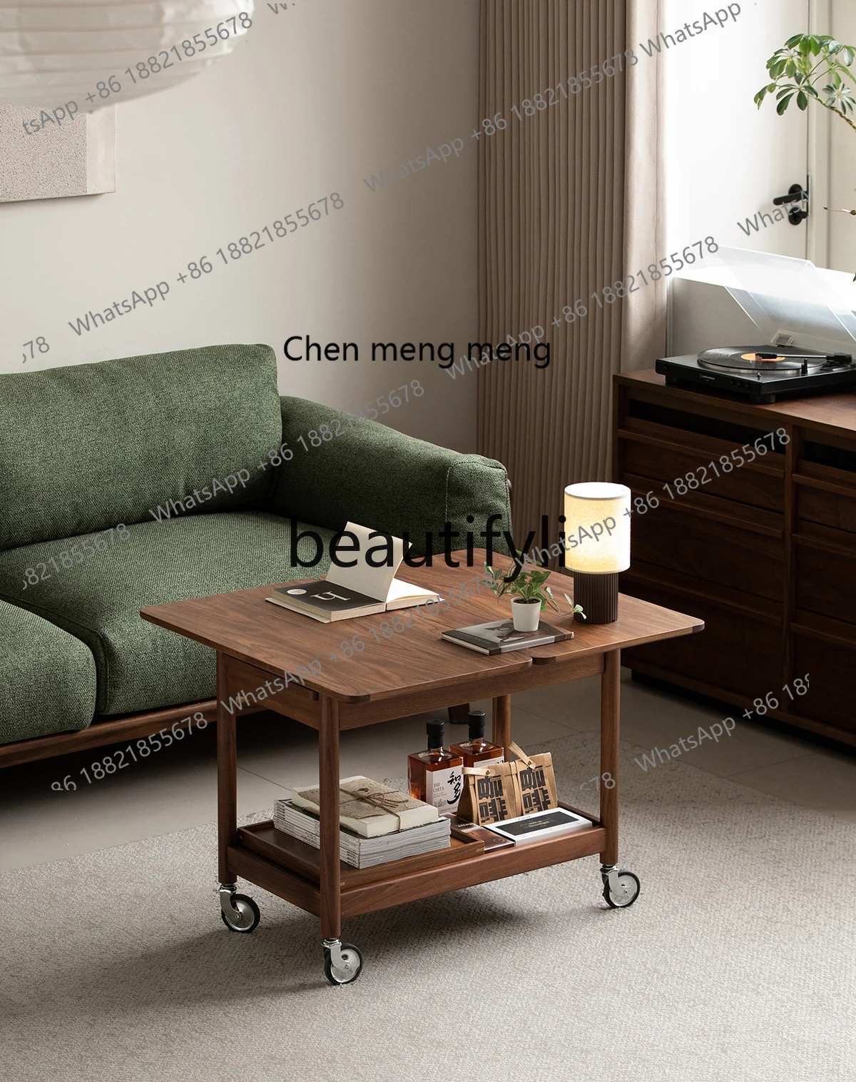 

Q178 Mobile side few black walnut trolley small apartment living room small coffee table solid wood sofa corner few
