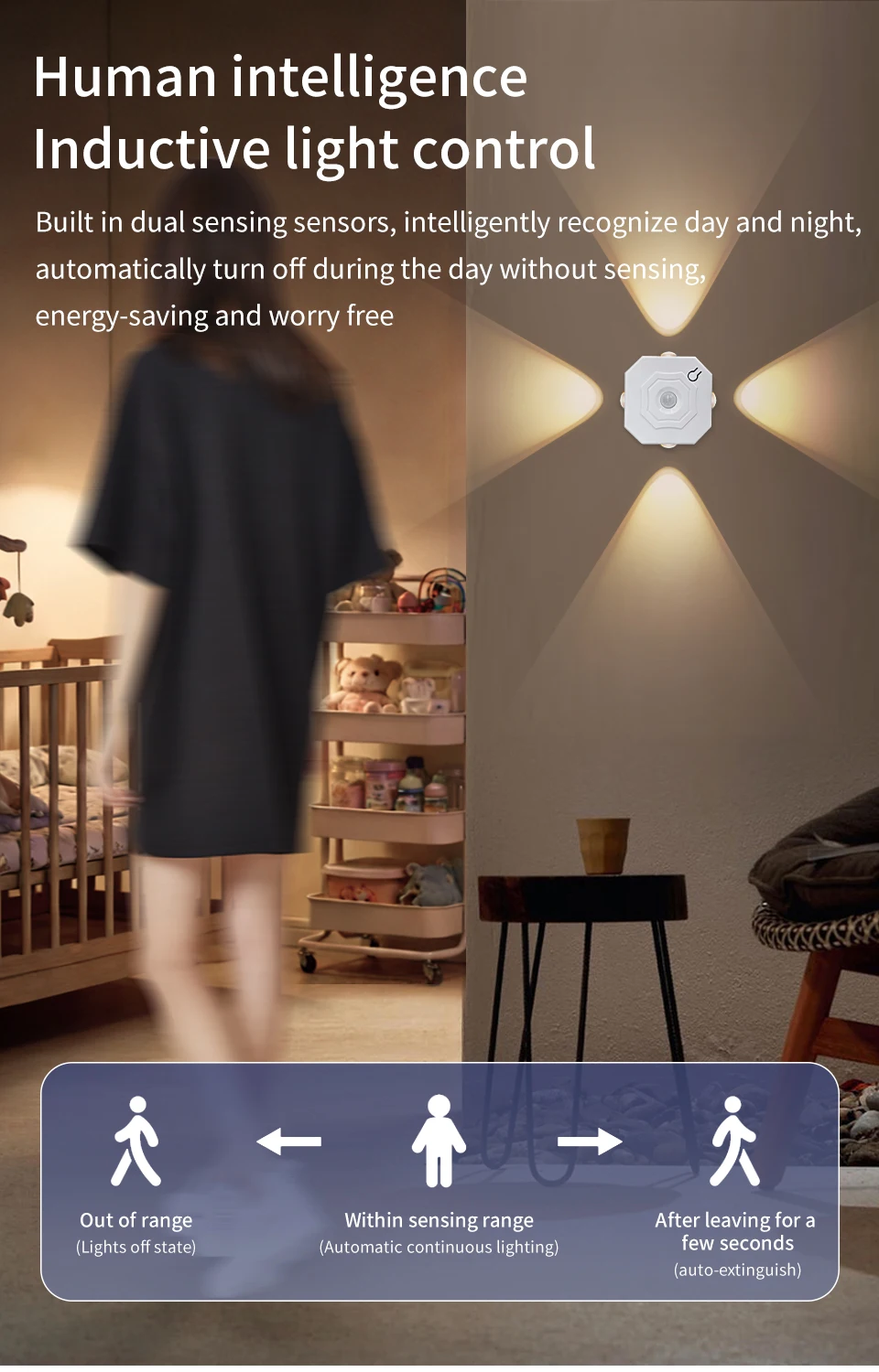 3 Colors or RGB Motion Sensor Wall Light LED Night Light USB Rechargeable Magnetic Wall Lamp Touch Dimming Bedside Stair Light