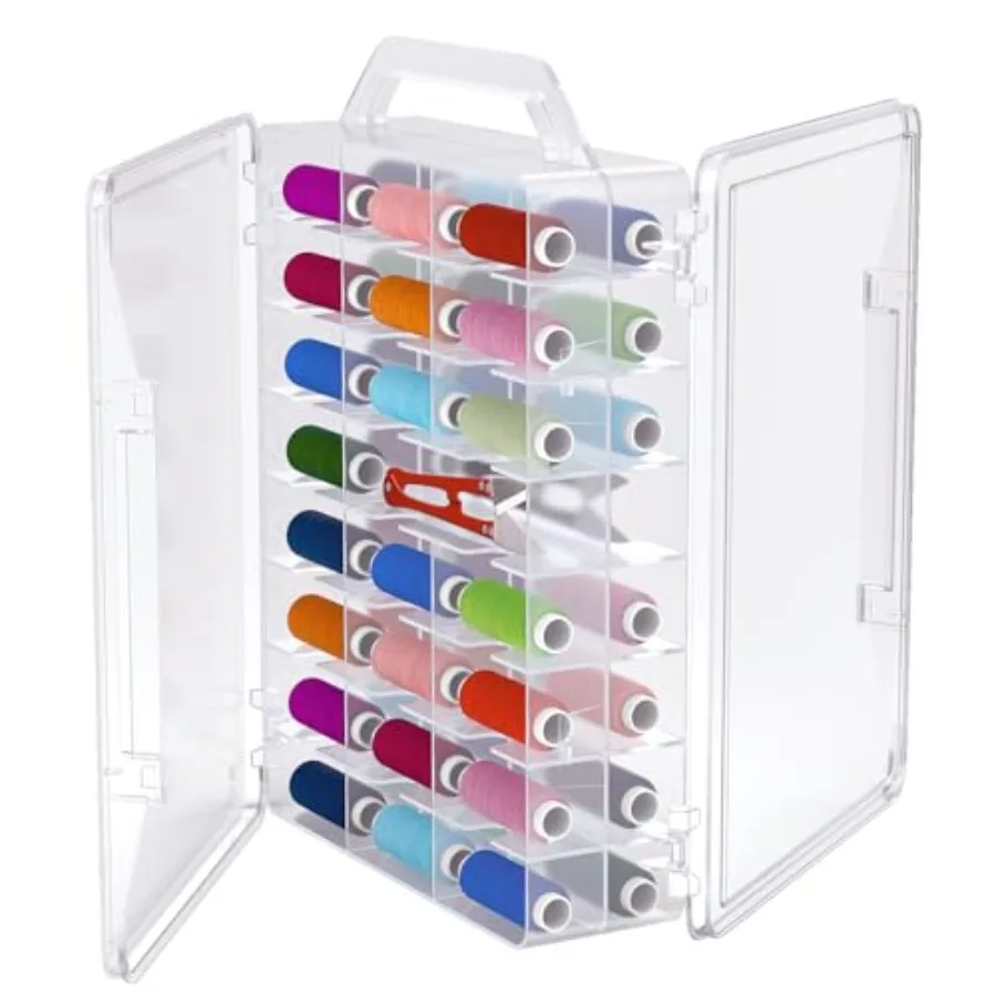 

46 Grids Sewing Organizer Double Sided Thread Box Storage Portable Clear Plastic Organizer Box for Embroidery and Sewing Thread