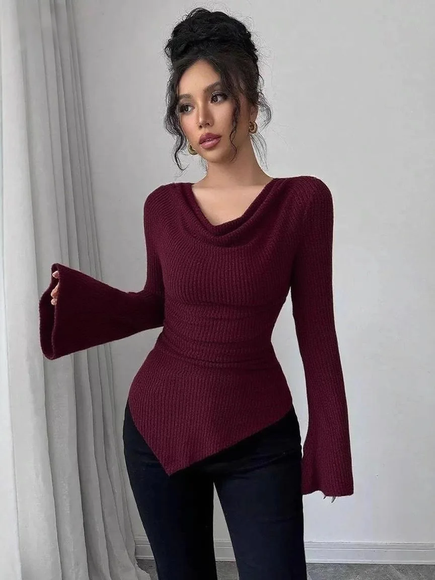Women's Long Sve Striped Base irt European Sle Slim Fit Knitted Polyester Fiber Skin-friendly Breathable Casual Top