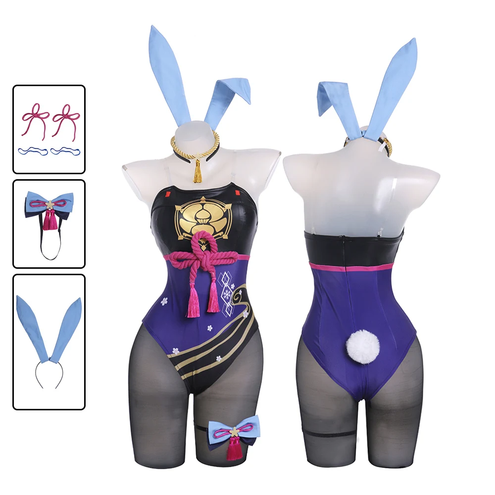 

COS-KiKi Anime Genshin Impact Kamisato Ayaka Bunny Girl Game Suit Cosplay Costume Sexy Lovely Jumpsuits Easter Party Outfit