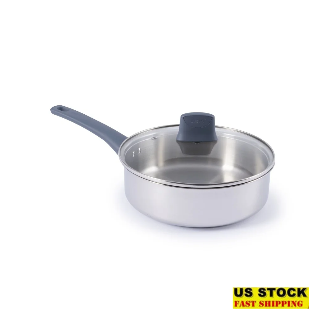 

Индукционная посуда Sauté из нержавеющей стали со стеклянной крышкой Эргономичные ручки Ocean Blue Легко измеряемая посудомоечная машина