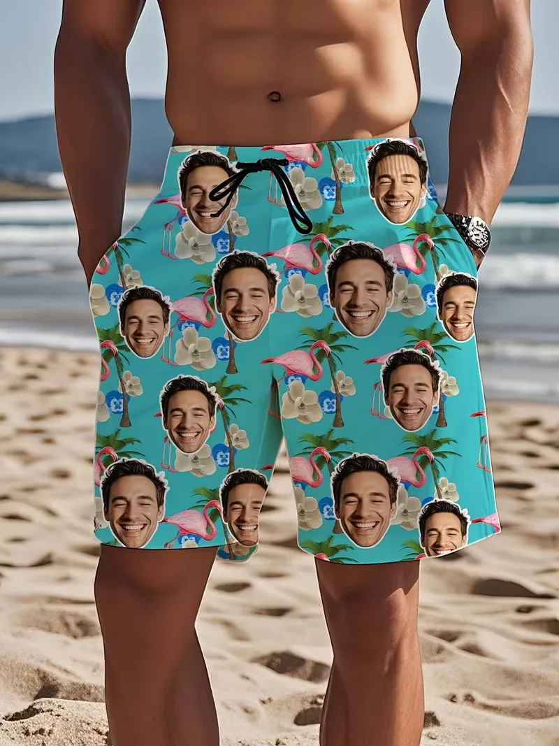 

Забавные пляжные шорты с индивидуальным дизайном для мужчин, с персонализированным фото и клетчатым принтом, быстросохнущие плавки для уникальных подарков, мужские шорты для отпуска
