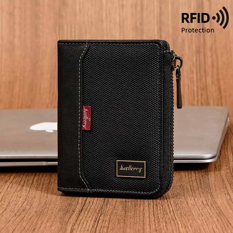 

2025 Men Coin Purse Short Multi Slot Card Holder Wallets Men Zipper Vintage Business Wallet Fashion Coin Money Clip RFID Purse