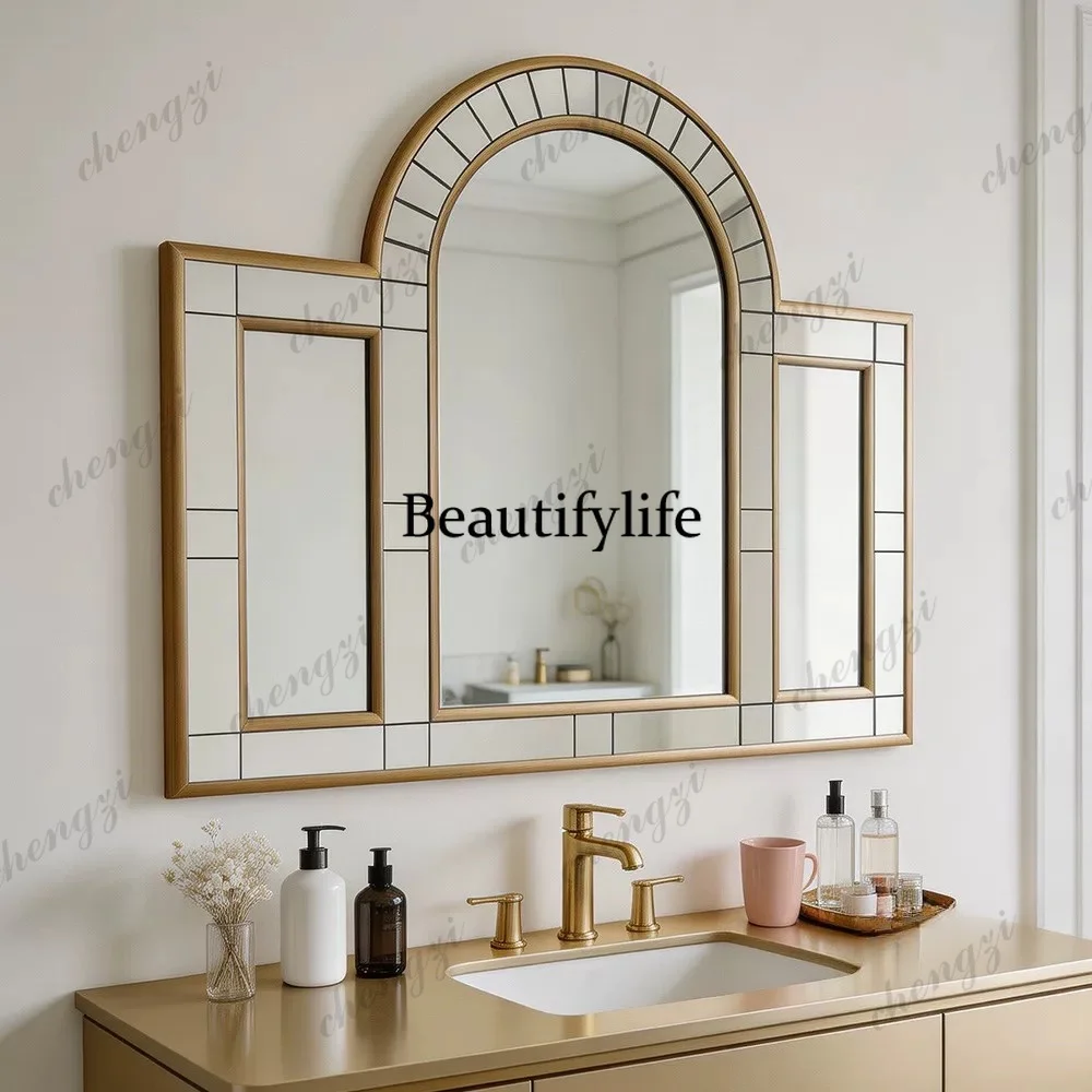 European style washstand wall-mounted bathroom mirror American style bedroom dresser three-sided mirror
