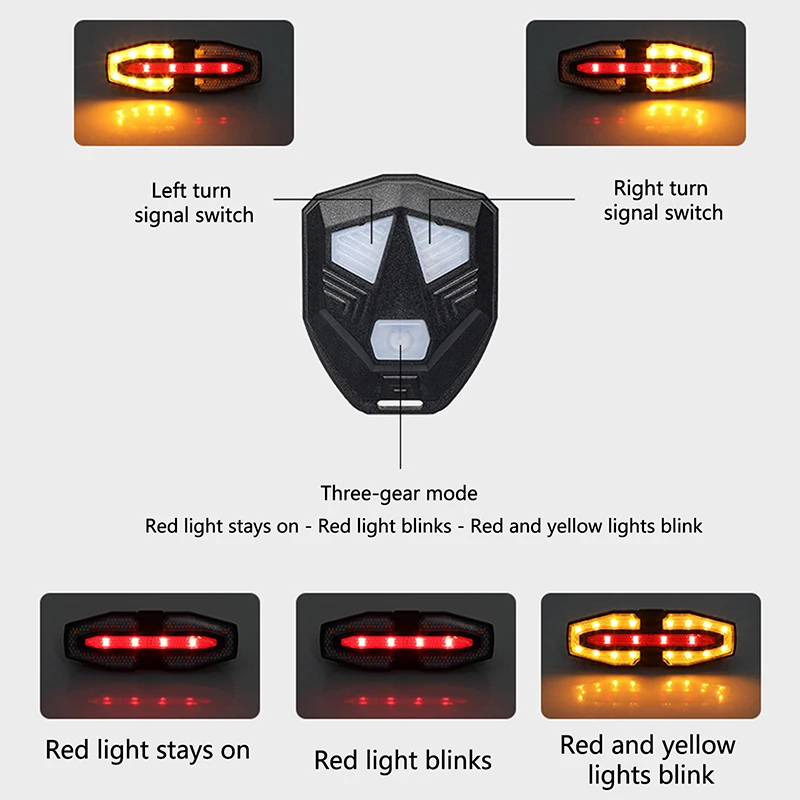 Rechargeable Bike Tail Light With Turn Signals Warning Bike Lights Wireless Remote Control Cycling Back Light For Night Riding