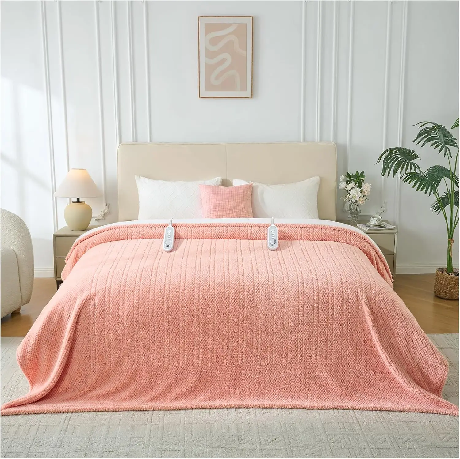 

Электрическое одеяло с подогревом размера Queen, двойное управление, быстрый нагрев, шерпа, 8 уровней нагрева и автоматическое отключение, можно стирать в машине, розовое
