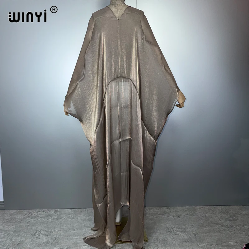 WINYI silk feel Pearlescent cardigan Middle East abaya dubai luxury holiday party dress muslim woman fashion open front Caftan