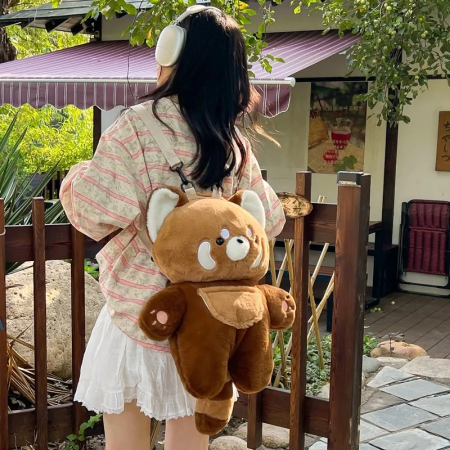 Red Panda Plush Doll Raccoon Backpack Cute Plushie Doll Women Crossbody Fur Soft Shoulder Bag for Travel Party Birthday Gift