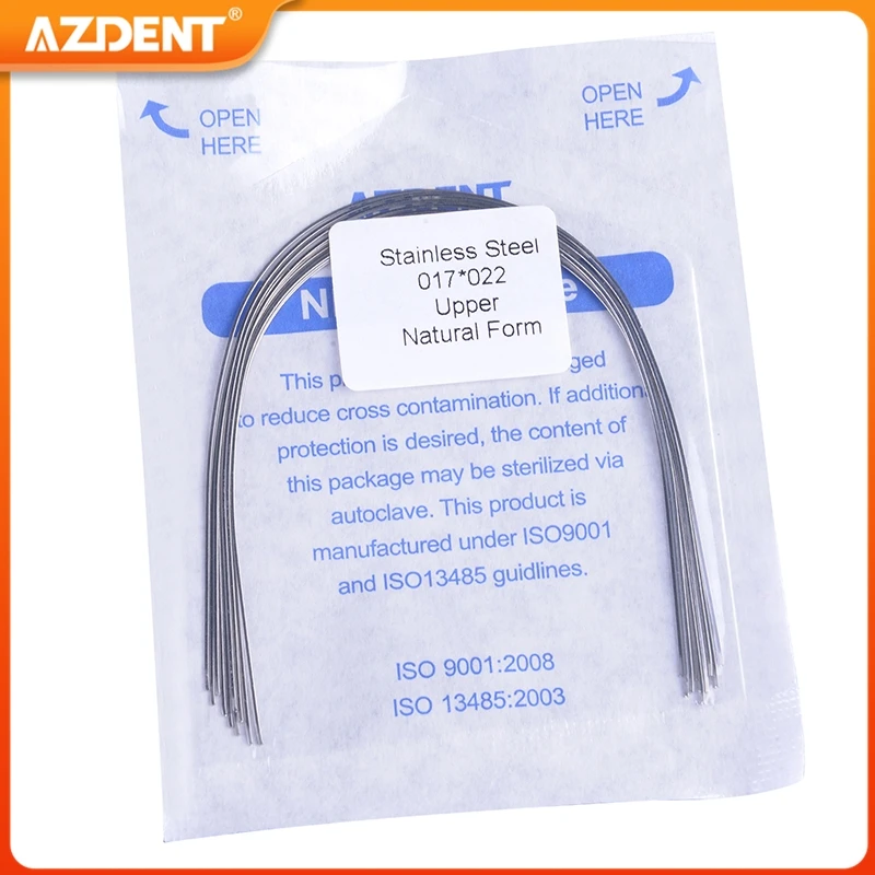 AZDENT-cables de acero inoxidable para ortodoncia Dental, alambres de arco Rectangular y redondo, forma Natural, arco inferior superior, odontología, 10 paquetes