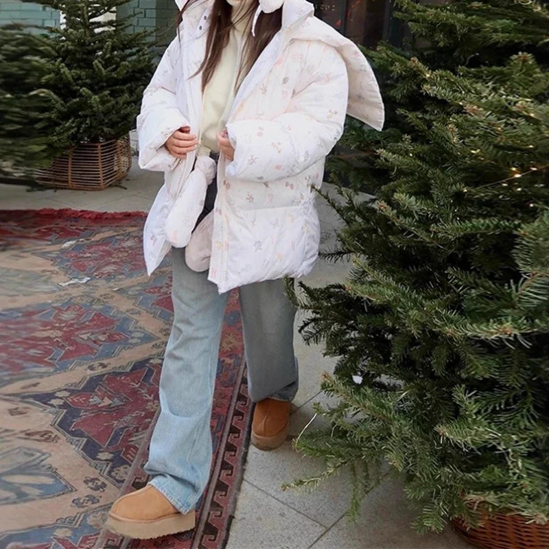 Women's Clothing 2025 Winter New Small Flower Oversized Bubble Sleeve Women's Coat Versatile