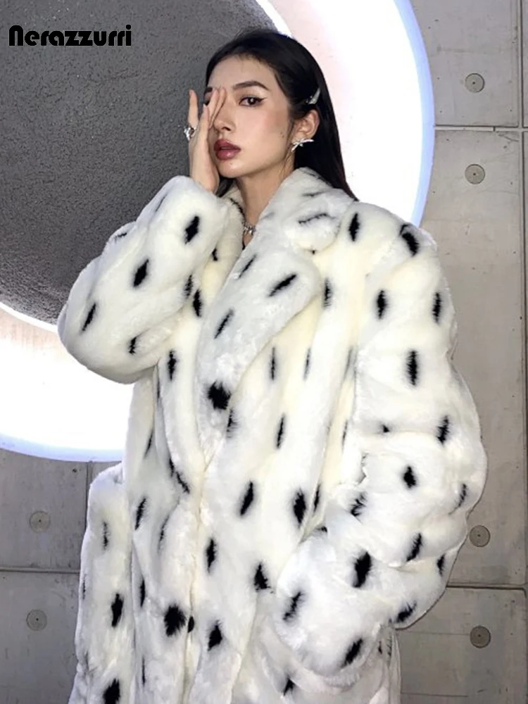 Nerazzurri Winter Long Oversized Colorful Warm Hairy Fluffy Faux Fur Coat Women Pockets Female Loose Luxury Furry Overcoat 2023